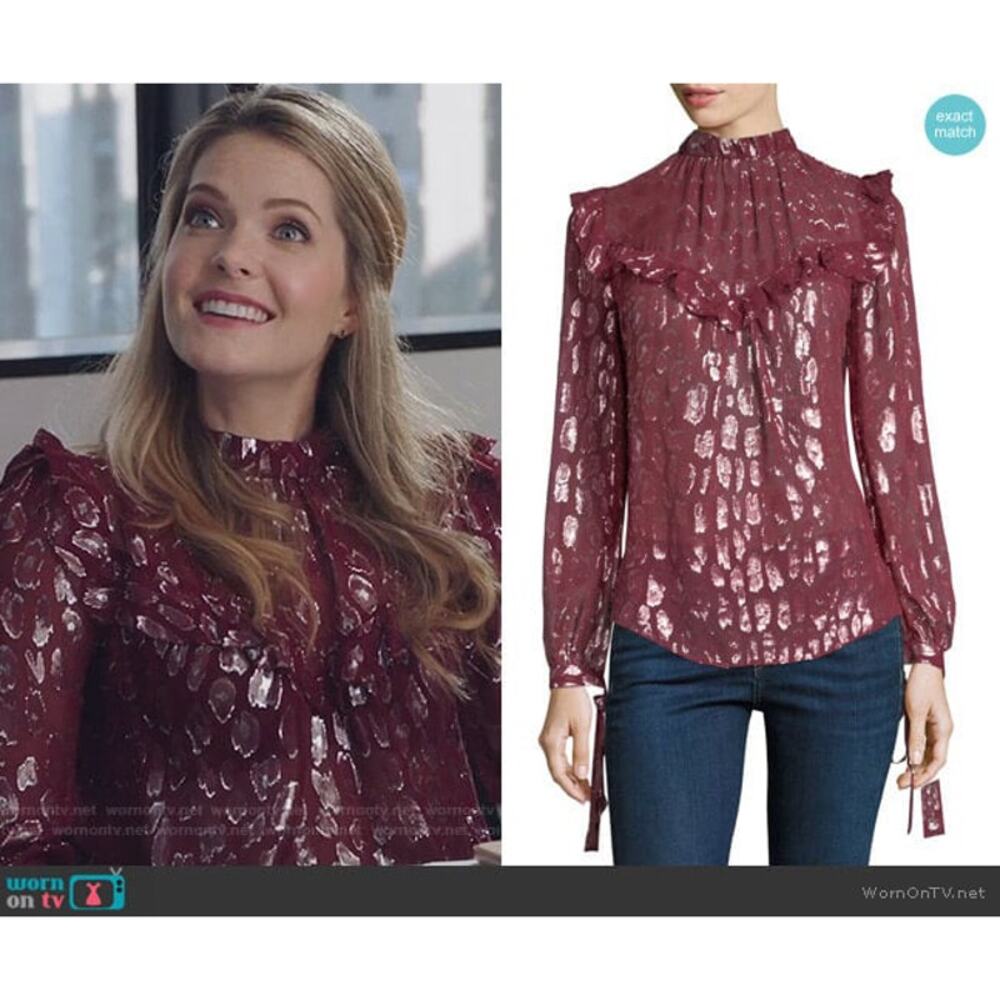 Veronica Beard Brooks Top Magenta Metallic Jacquard Leopard Ruffle Silk SZ 4